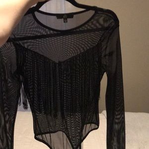 Nastygal fringe black bodysuit